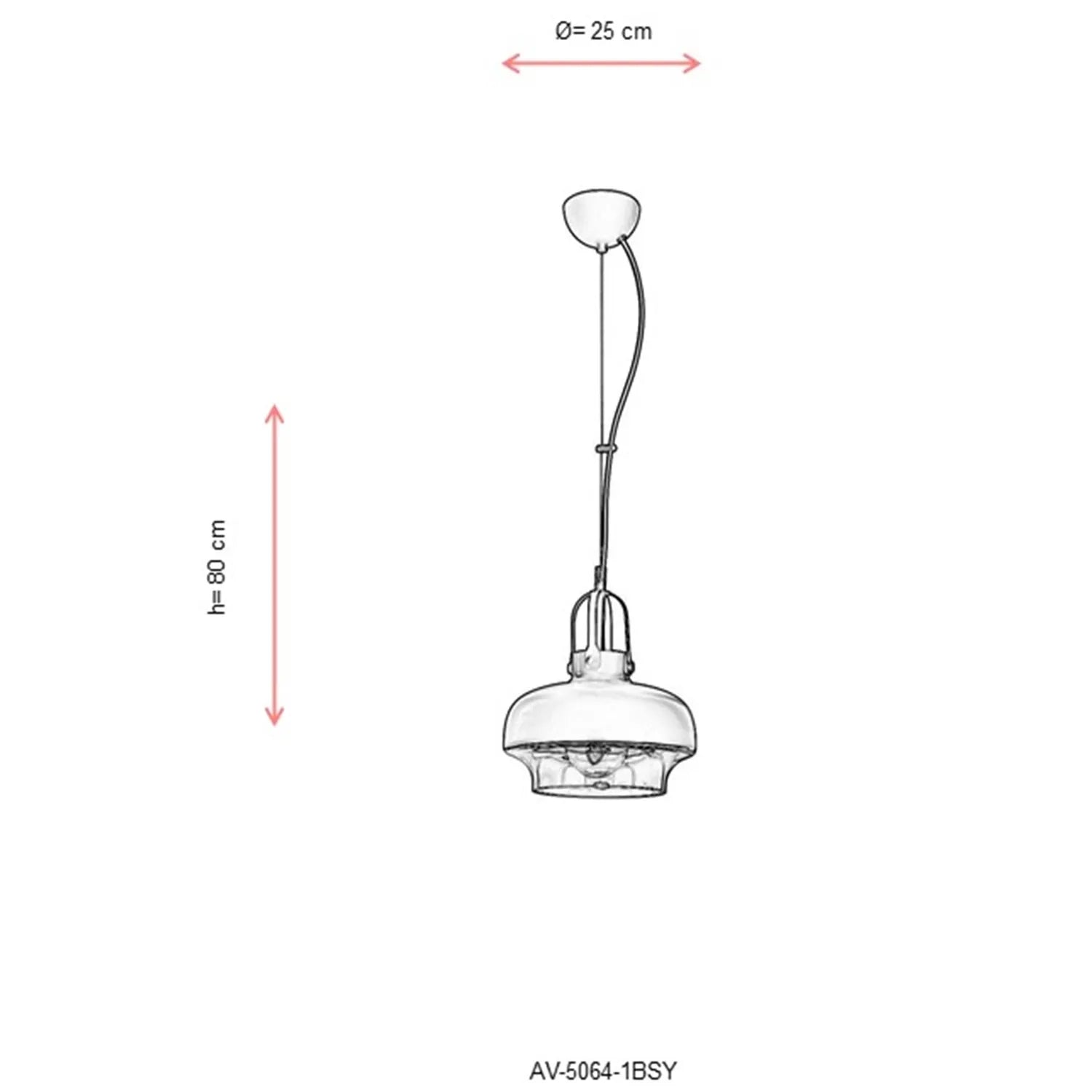 AVONNI AV-5064-1BSY Siyah Boyalı Sarkıt, E27, Metal, Cam, 25cm