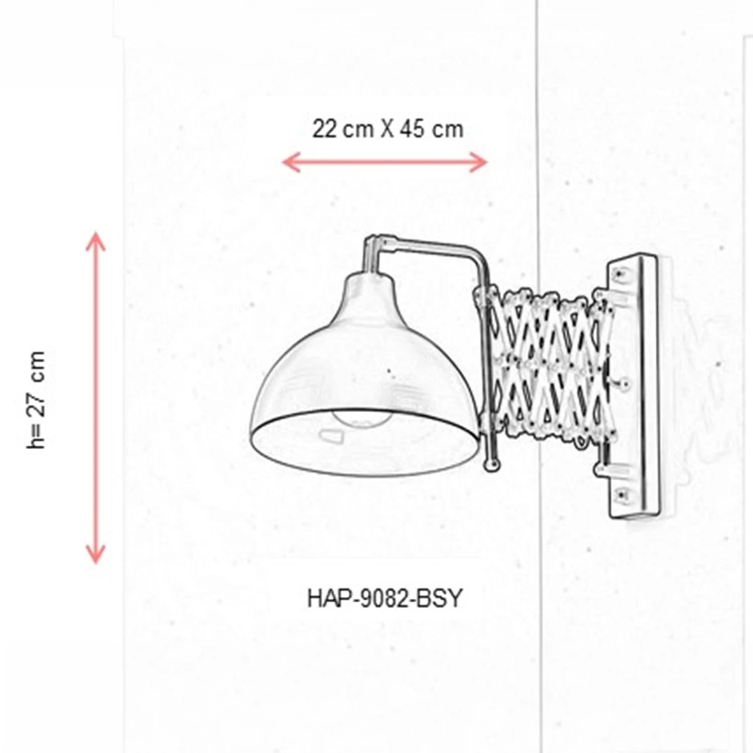 AVONNI HAP-9082-BSY Siyah Boyalı Aplik, E27, Metal, 22x45cm