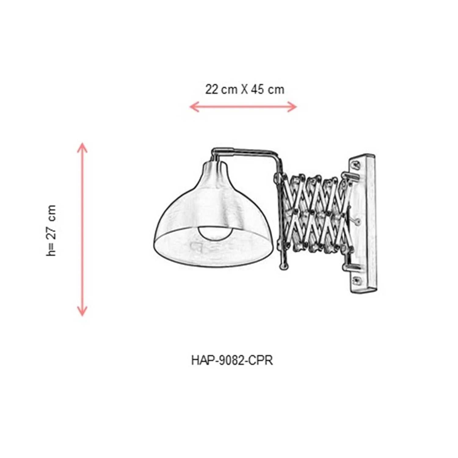 AVONNI HAP-9082-CPR Bakır Kaplama Aplik, E27, Metal, 22x45cm