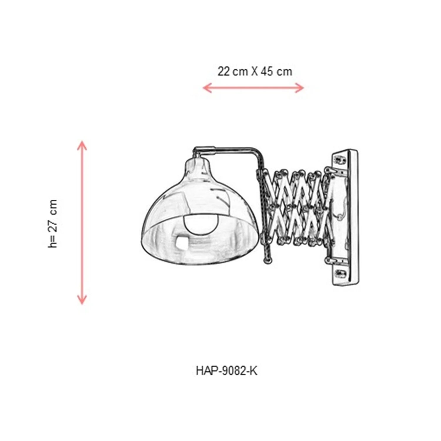AVONNI HAP-9082-K Krom Kaplama Aplik, E27, Metal, 22x45cm