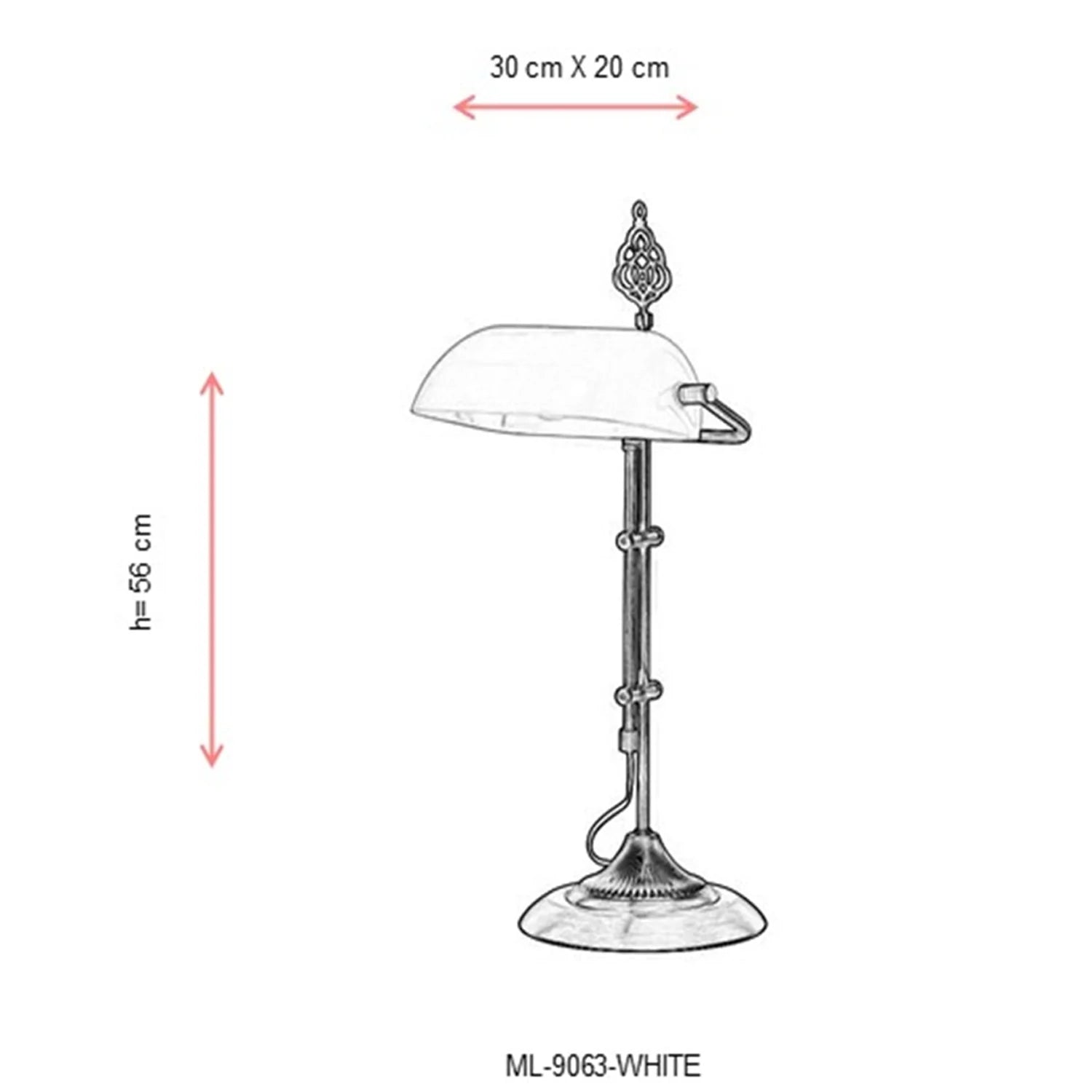 AVONNI ML-9063-WHITE Beyaz Boyalı Masa Lambası, E27, Metal, Cam, 30x20cm